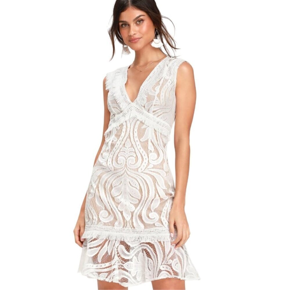 RYSE The Label Lulus White‎ Lace Size XS Michi Graduation Wedding Mini Dress